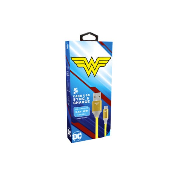 Encontraproduto.com.br - Cabo Carregador Turbo 1,5m USB-A Para Micro USB Mulher Maravilha