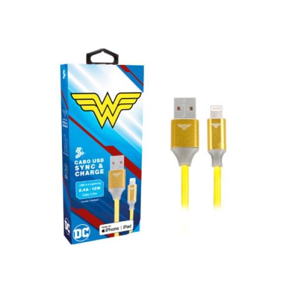 Encontraproduto.com.br - Cabo Carregador Turbo 1,5m USB-A Para Lightning Mulher Maravilha