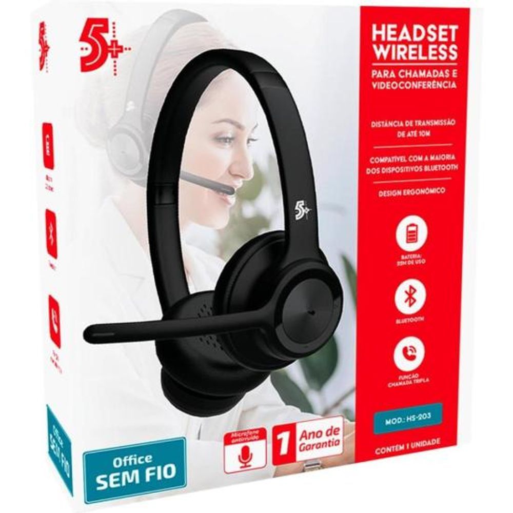 Encontraproduto.com.br - Headset Fone Home Office Sem Fio Bluetooth HS-203  5+