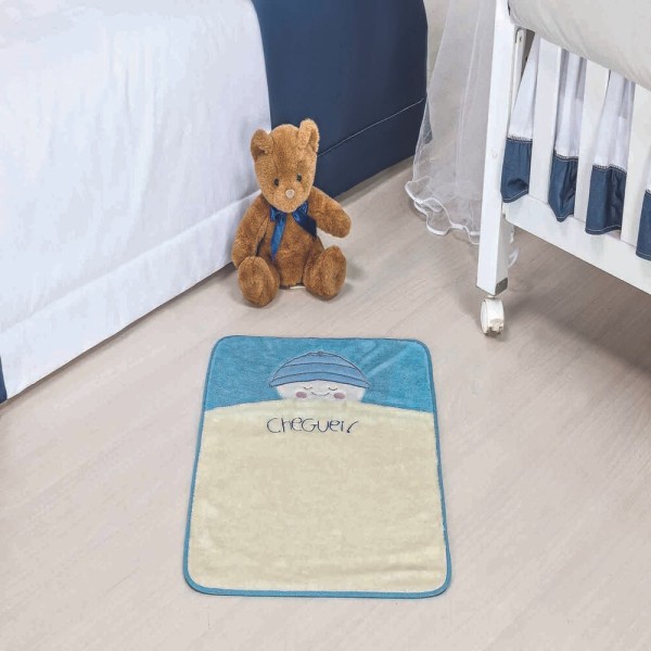 Encontraproduto.com.br - Tapete Premium Baby Bebê Cheguei 68cm x 48cm Azul Turquesa Guga Tapetes