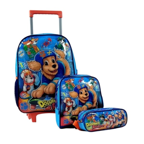Kit Mochila Com Rodinha Com Lancheira E Estojo Doguinhos Radicais Clio