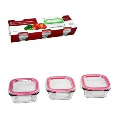 Conjunto 3 Potes Vidro Tampa Hermética 170 Ml Formato Quadrado