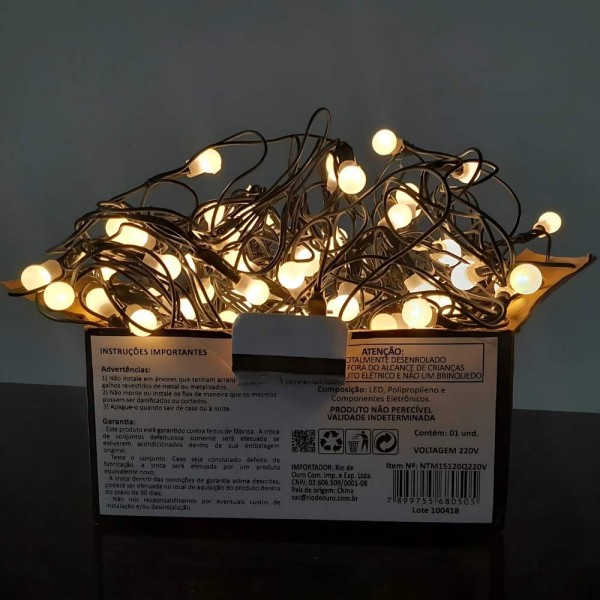 Pisca-Pisca Rede 120 Leds 01 Função Branco Quente Rio De Ouro