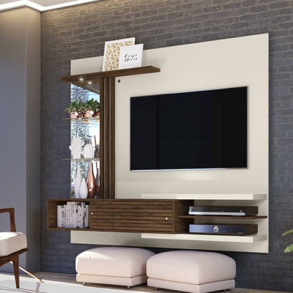 Painel Suspenso Com Bancada Para Tv Até 55 Pol. Frizz 2 Portas - Madetec Naturale/Off White