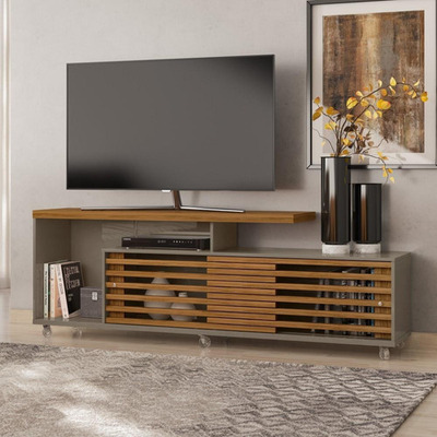 Rack Para Sala Frizz Para Tv Até 65 Polegadas Com Rodízios 2 Portas Fendi E Naturale Madetec Móveis