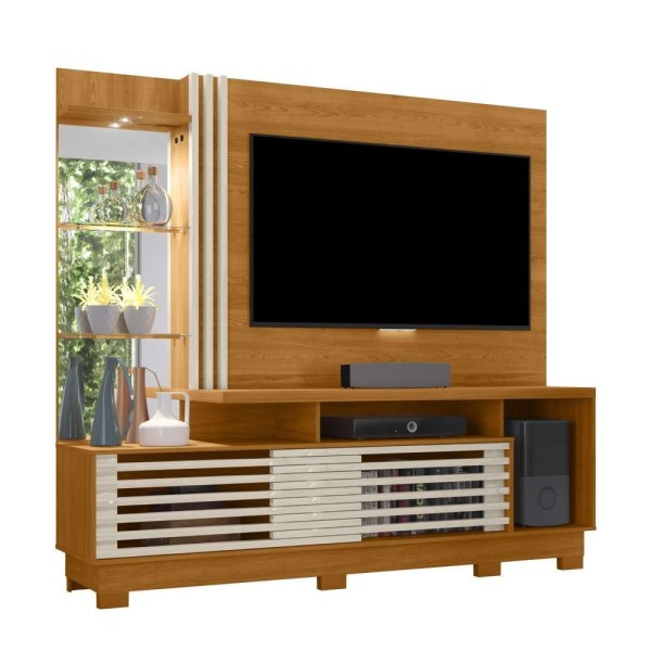 Estante Home Theater Frizz Plus Tv Até 60 Polegadas Com Pés 2 Portas Cor Cinamomo E Off White - Madetec Móveis