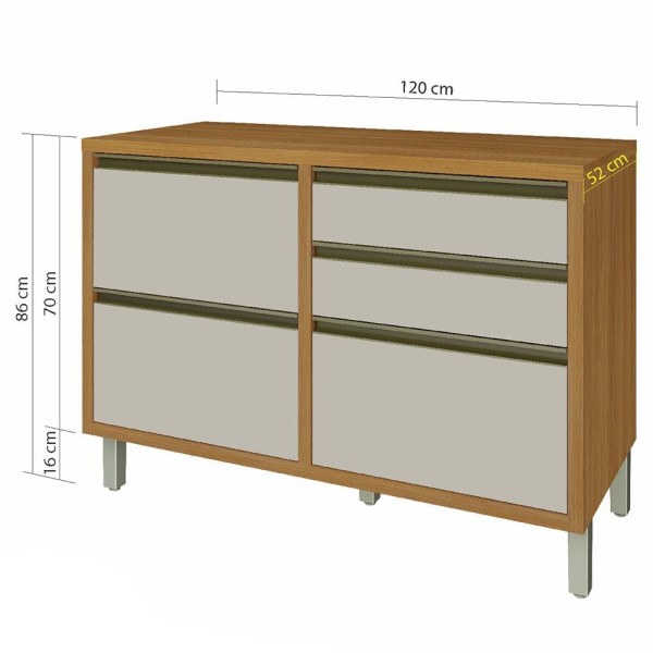Encontraproduto.com.br - Balcão Baronesa Nesher 120cm com 1 Porta e 4 Gavetas - Freijó/Off White