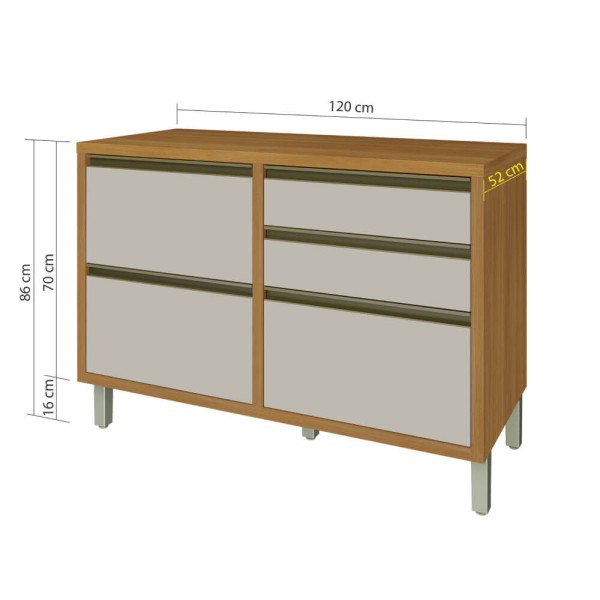 Encontraproduto.com.br - Balcão Baronesa Nesher 120cm com 1 Porta e 4 Gavetas - Freijó/Off White