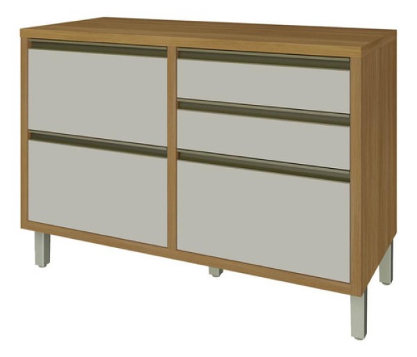 Encontraproduto.com.br - Balcão Baronesa Nesher 120cm com 1 Porta e 4 Gavetas - Freijó/Off White