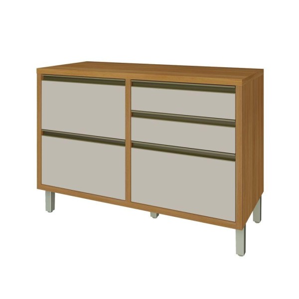 Encontraproduto.com.br - Balcão Baronesa Nesher 120cm com 1 Porta e 4 Gavetas - Freijó/Off White