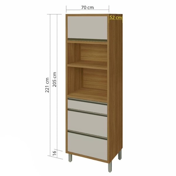Encontraproduto.com.br - Paneleiro Nesher Baronesa Torre Quente 70cm com 1 Porta e 3 Gavetas - Freijó/Off White