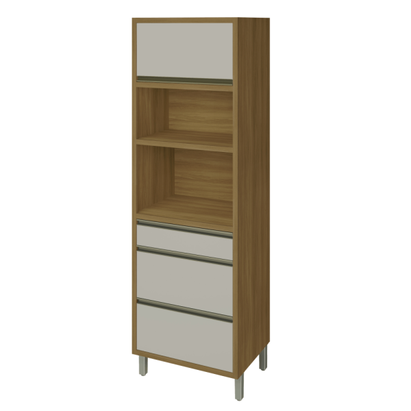 Encontraproduto.com.br - Paneleiro Nesher Baronesa Torre Quente 70cm com 1 Porta e 3 Gavetas - Freijó/Off White