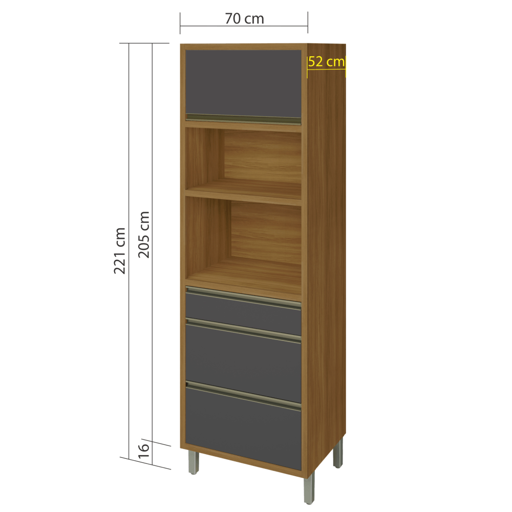 Encontraproduto.com.br - Paneleiro Torre Quente 1 Porta 3 Gavetas Baronesa Nesher Móveis