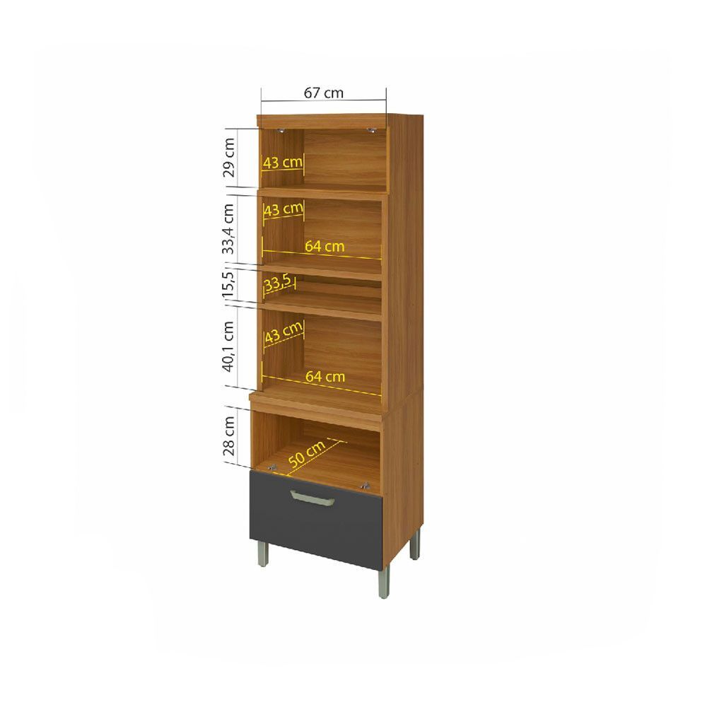 Encontraproduto.com.br - Paneleiro Torre Quente 2 Portas 1 Gaveta Princesa Nesher Móveis