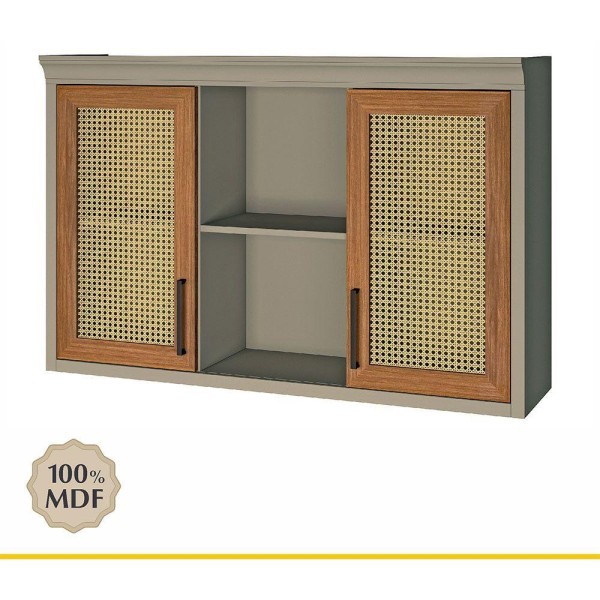 Encontraproduto.com.br - Armário Aéreo Nesher Camponesa 2 Portas E Nichos MDF Frendi E Freijó