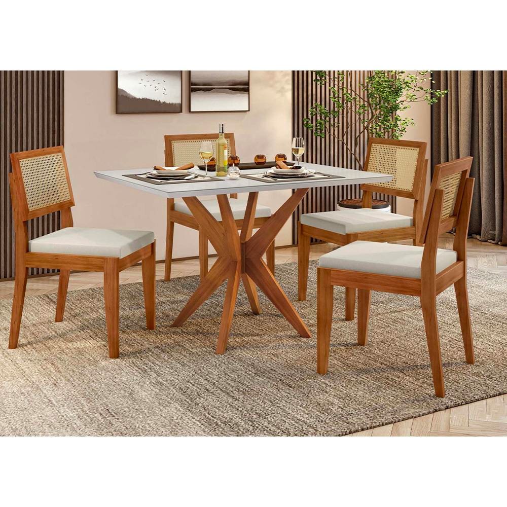 Encontraproduto.com.br - Conjunto Sala De Jantar Mesa Donna Com 4 Cadeiras Rainha Nesher Móveis Mel Natural-off White
