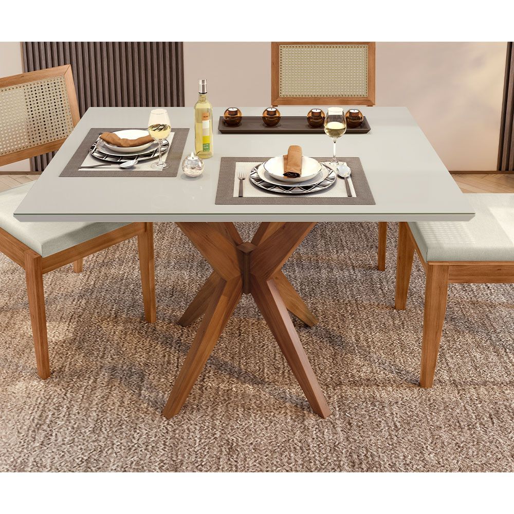 Encontraproduto.com.br - Conjunto Sala De Jantar Mesa Donna Com 4 Cadeiras Rainha Nesher Móveis Mel Natural-off White