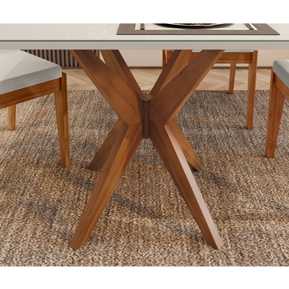 Encontraproduto.com.br - Conjunto Sala De Jantar Mesa Donna Com 4 Cadeiras Rainha Nesher Móveis Mel Natural-off White