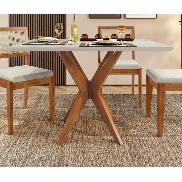 Encontraproduto.com.br - Conjunto Sala De Jantar Mesa Donna Com 4 Cadeiras Rainha Nesher Móveis Mel Natural-off White
