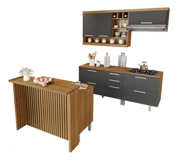 Cozinha 6 Peças Nesher Burguesa Gourmet 100% Mdf Freijó-grafite