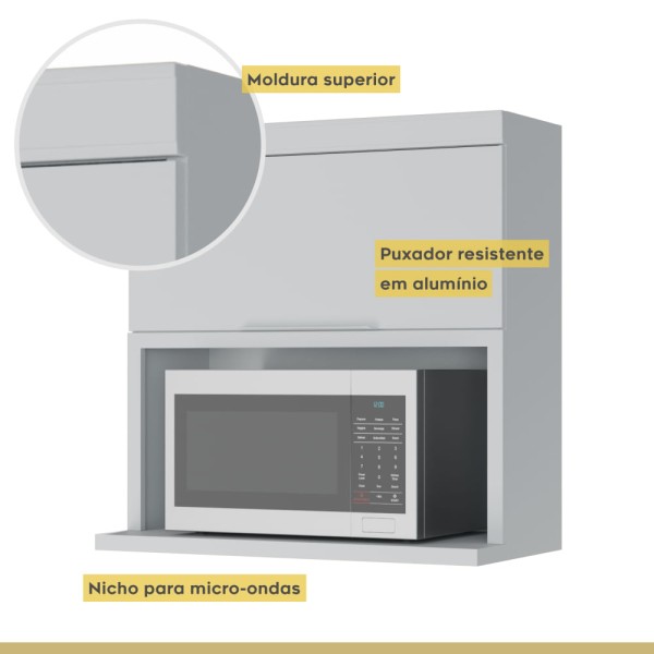 Encontraproduto.com.br - Armário Aéreo Nesher Marquesa com Basculante e Nicho para Micro-ondas - Branco