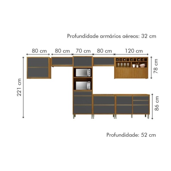 Encontraproduto.com.br - Cozinha 7 Peças Serviço Nesher Baronesa 100% Mdf Freijó-grafite