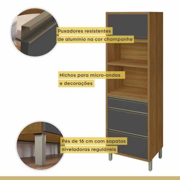 Encontraproduto.com.br - Cozinha 7 Peças Serviço Nesher Baronesa 100% Mdf Freijó-grafite