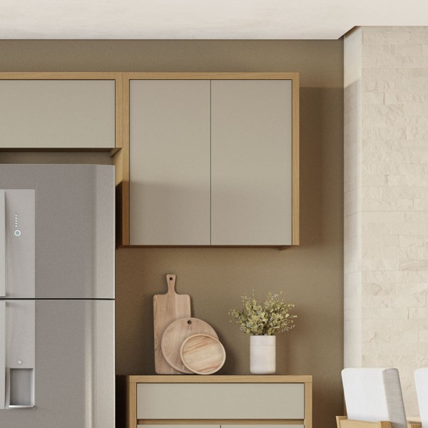 Encontraproduto.com.br - Armário Aéreo 2 Portas Nesher Condessa MDF 80cm Carvalho/Greige