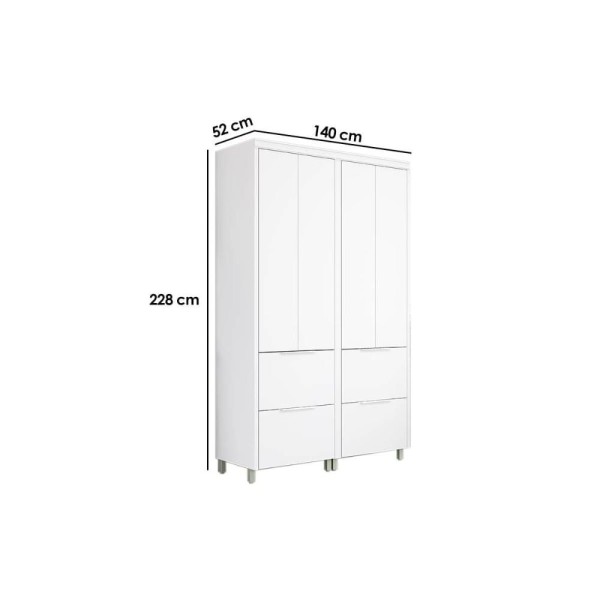 Encontraproduto.com.br - Armário Multiuso Lavanderia Marquesa Com 4 Portas E 4 Gavetas 140cm Branca Nesher