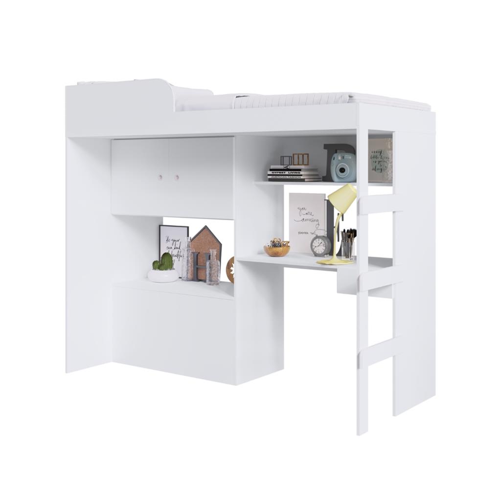 Encontraproduto.com.br - Cama Infantil Alta Multifuncional 2 Portas com Baú Lion Art in Moveis