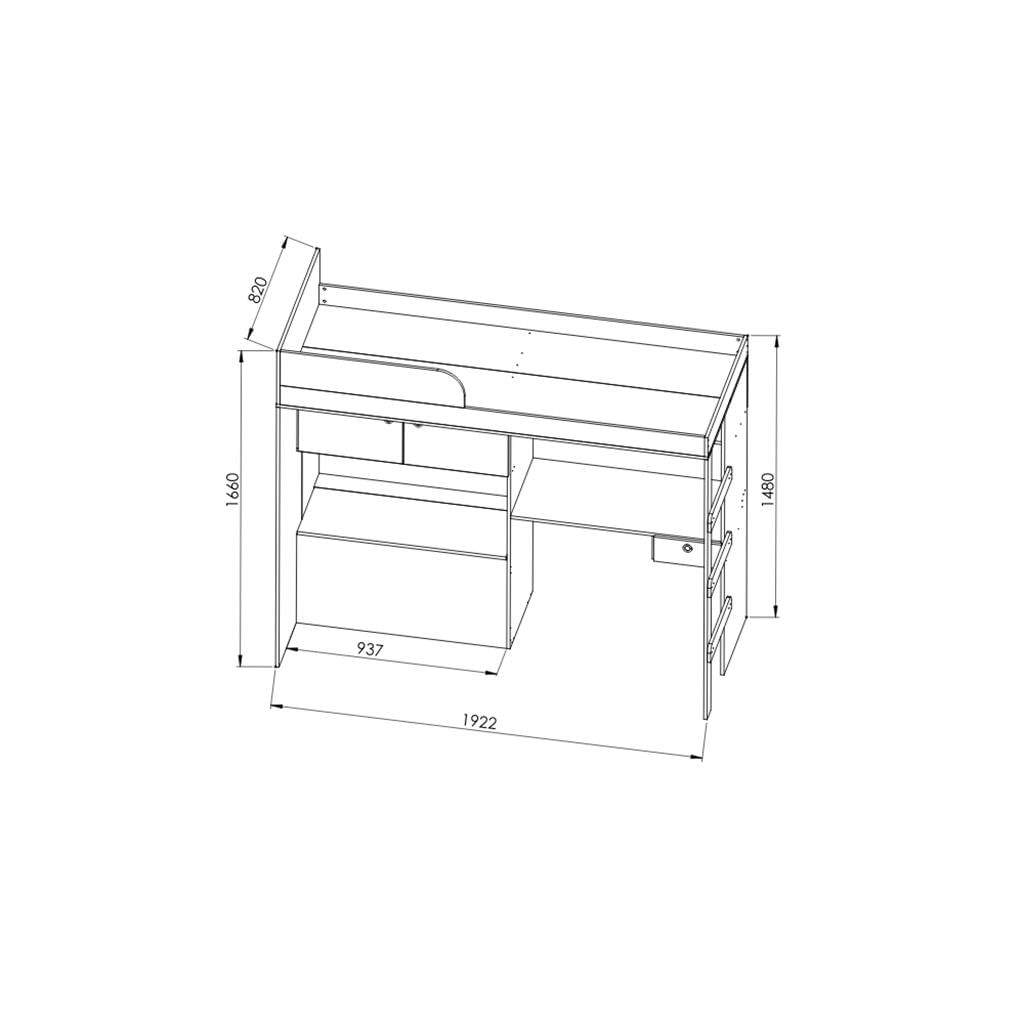 Encontraproduto.com.br - Cama Infantil Alta Multifuncional 2 Portas com Baú Lion Art in Moveis