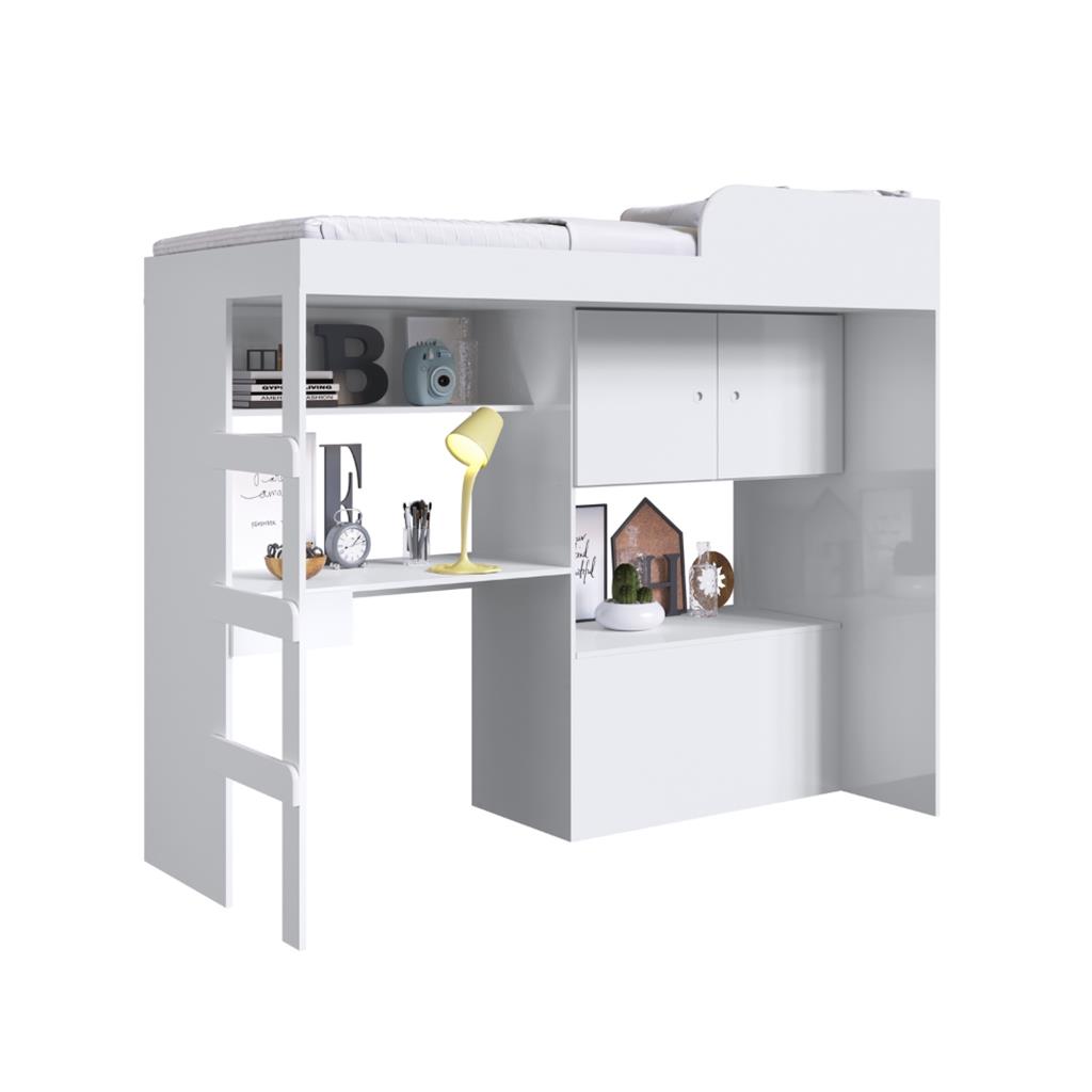 Encontraproduto.com.br - Cama Infantil Alta Multifuncional 2 Portas com Baú Lion Art in Moveis
