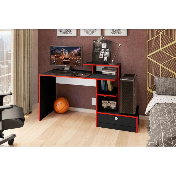 Encontraproduto.com.br - Escrivaninha Gamer com Gaveta Tech Preto