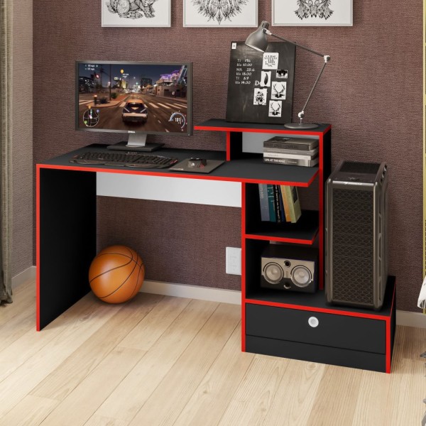 Encontraproduto.com.br - Escrivaninha Gamer com Gaveta Tech Preto