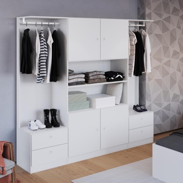 Encontraproduto.com.br - Quarto Completo Cama Queen Guarda Roupa E 2 Mesas De Cabeceira Branco Tokio Art In Móveis