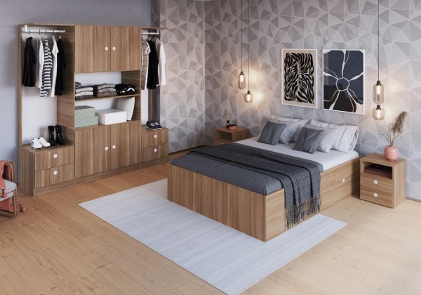 Encontraproduto.com.br - Quarto Completo Cama Queen Guarda Roupa E 2 Mesas De Cabeceira Montana Tokio Art In Móveis