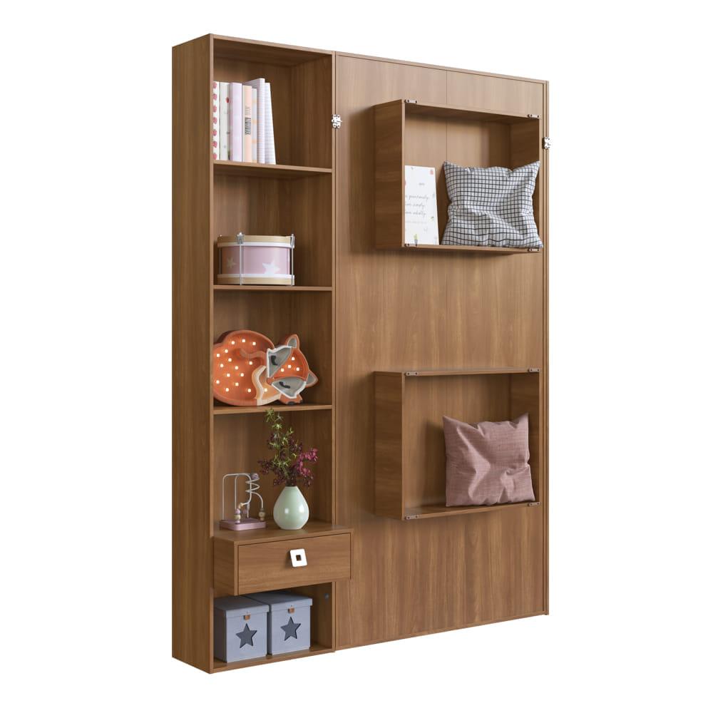 Encontraproduto.com.br - Cama Articulável Vertical Solteiro Com Estante Vancouver Nogal