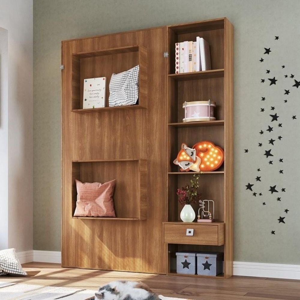 Encontraproduto.com.br - Cama Articulável Vertical Solteiro Com Estante Vancouver Nogal