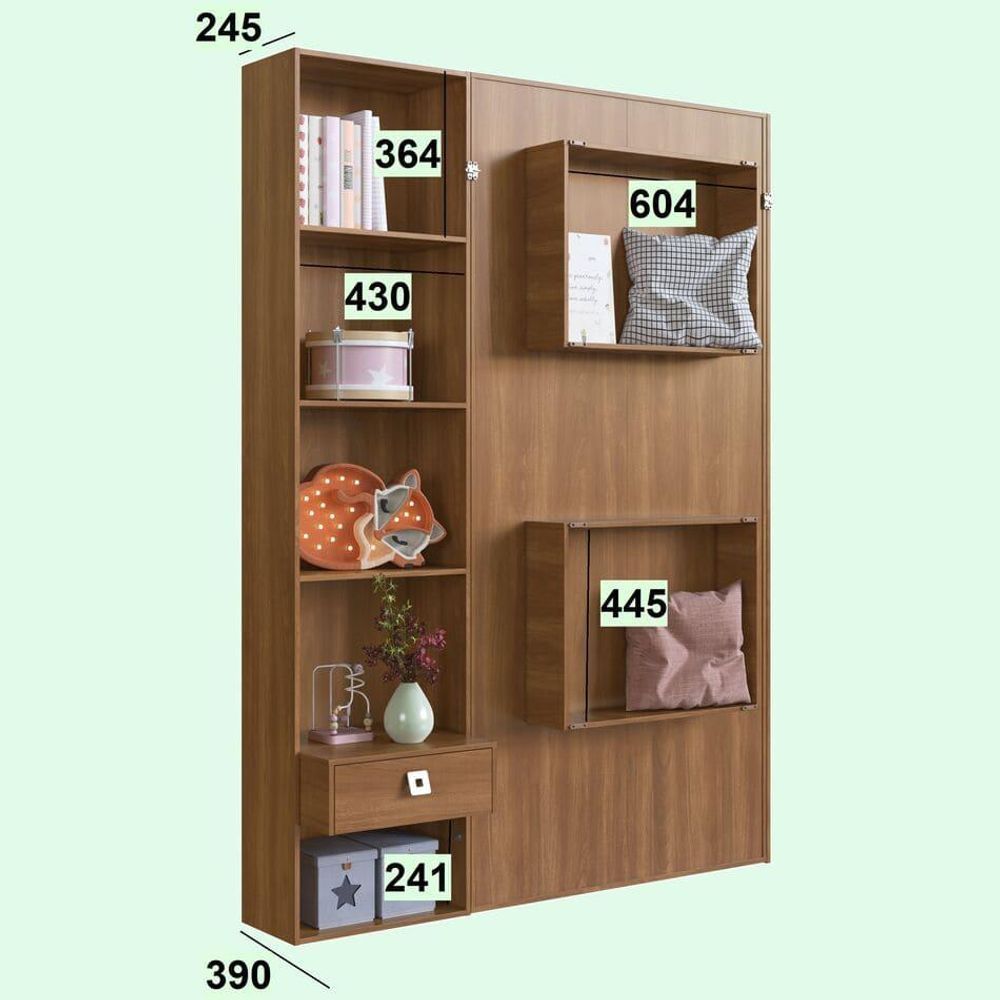 Encontraproduto.com.br - Cama Articulável Vertical Solteiro Com Estante Vancouver Nogal