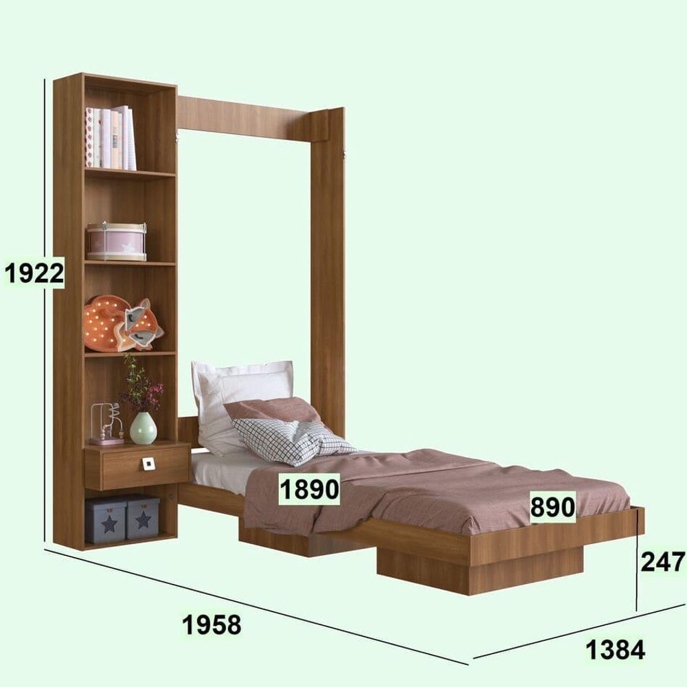 Encontraproduto.com.br - Cama Articulável Vertical Solteiro Com Estante Vancouver Nogal