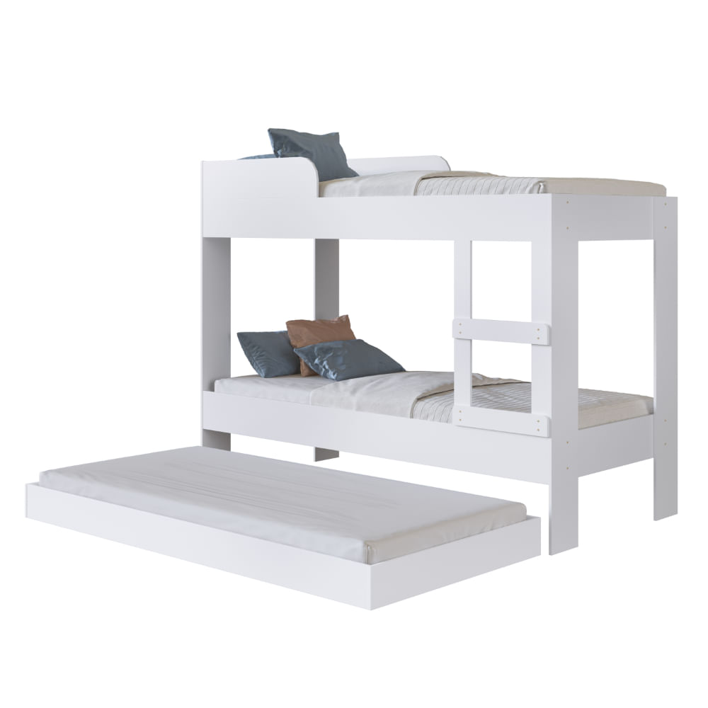 Encontraproduto.com.br - Beliche Solteiro com Cama Auxiliar Art In Móveis Yuma Branco