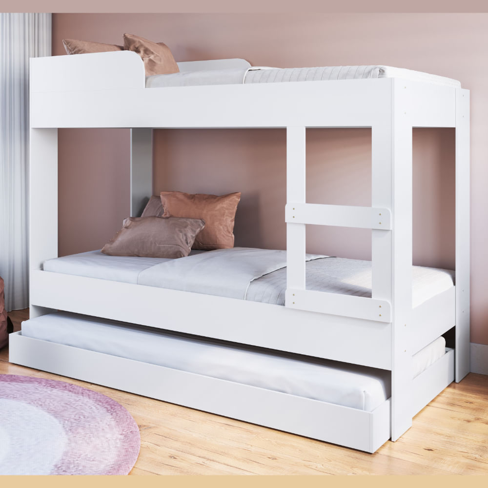 Encontraproduto.com.br - Beliche Solteiro com Cama Auxiliar Art In Móveis Yuma Branco