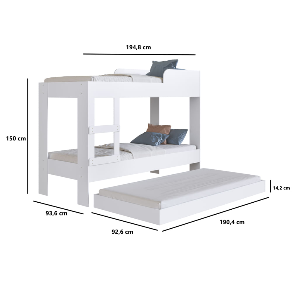 Encontraproduto.com.br - Beliche Solteiro com Cama Auxiliar Art In Móveis Yuma Branco