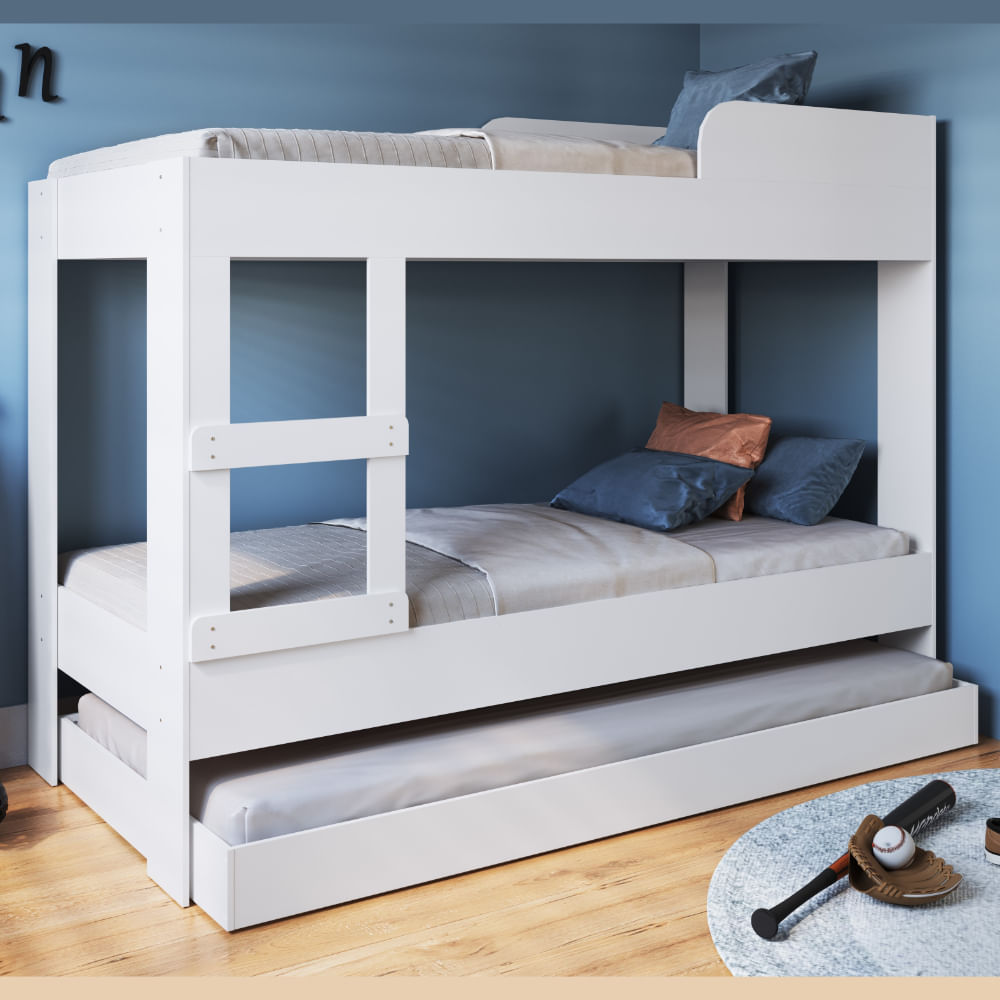 Encontraproduto.com.br - Beliche Solteiro com Cama Auxiliar Art In Móveis Yuma Branco