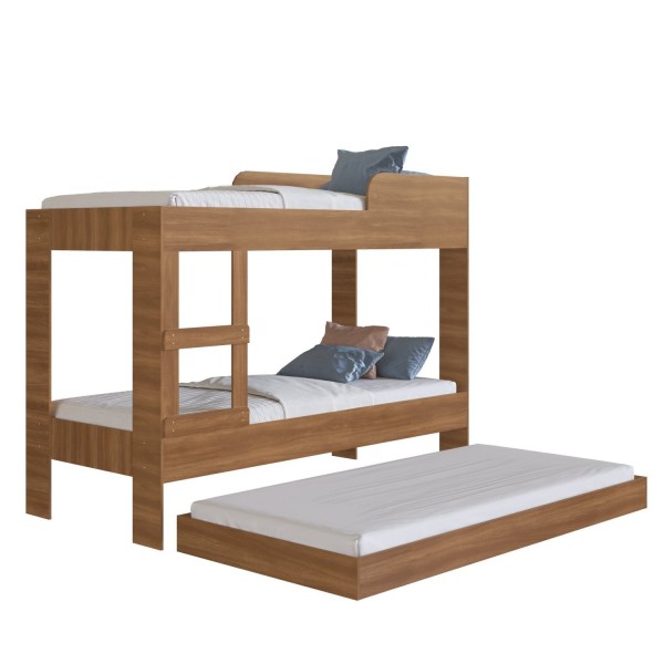 Encontraproduto.com.br - Beliche Solteiro com Cama Auxiliar Art In Móveis Yuma Marrom