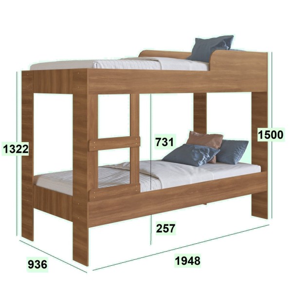 Encontraproduto.com.br - Beliche Solteiro com Cama Auxiliar Art In Móveis Yuma Marrom