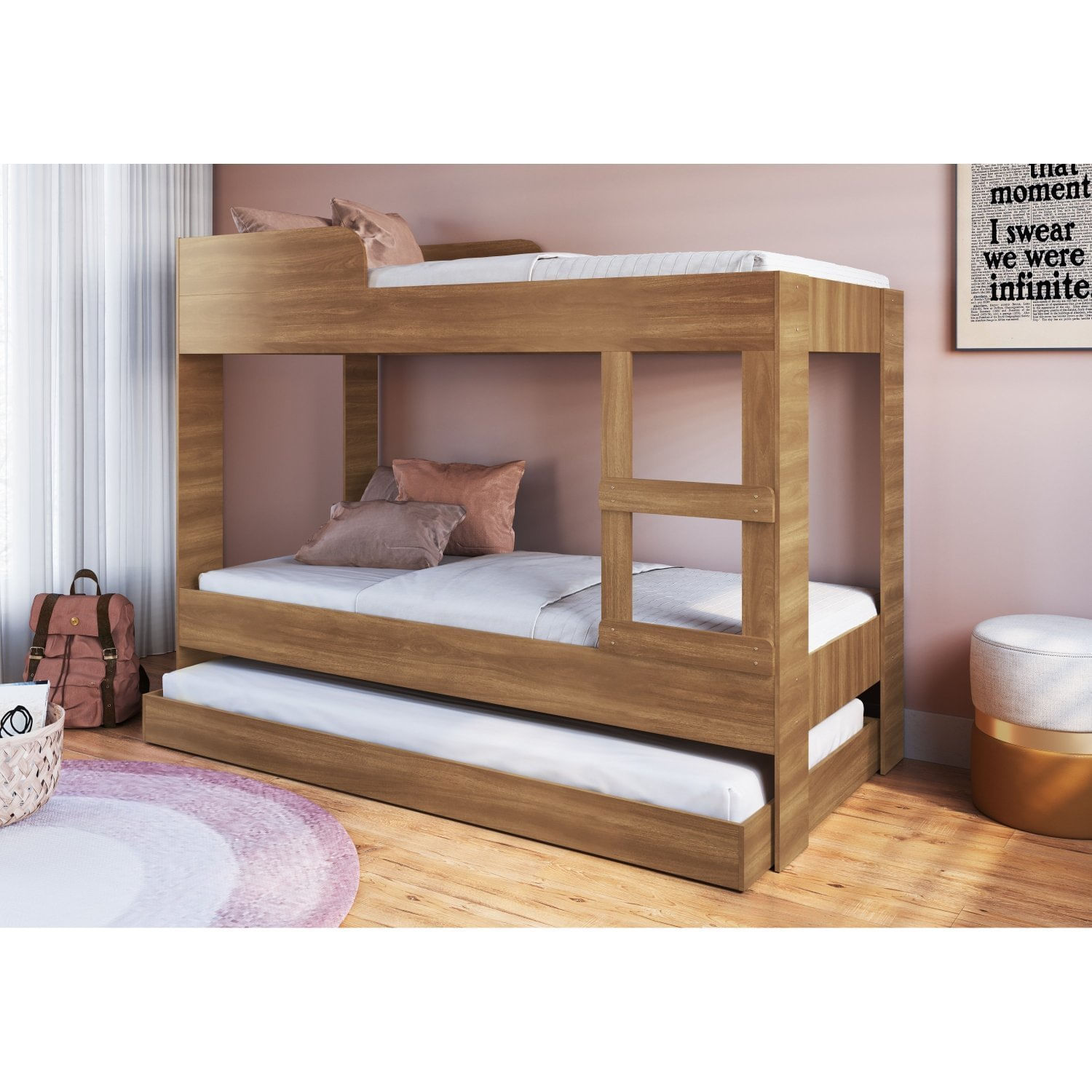 Encontraproduto.com.br - Beliche Solteiro com Cama Auxiliar Art In Móveis Yuma Marrom