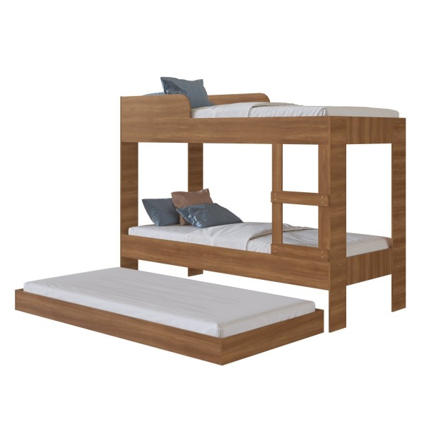 Encontraproduto.com.br - Beliche Solteiro com Cama Auxiliar Art In Móveis Yuma Marrom
