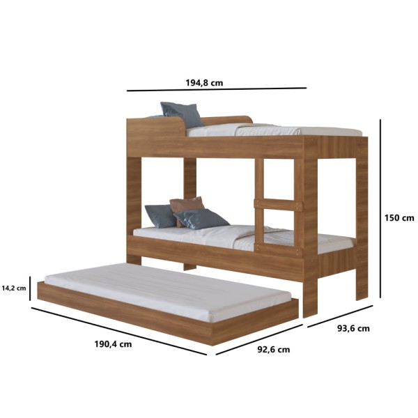 Encontraproduto.com.br - Beliche Solteiro com Cama Auxiliar Art In Móveis Yuma Marrom