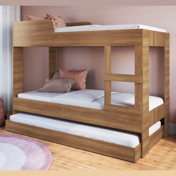 Encontraproduto.com.br - Beliche Solteiro com Cama Auxiliar Art In Móveis Yuma Marrom